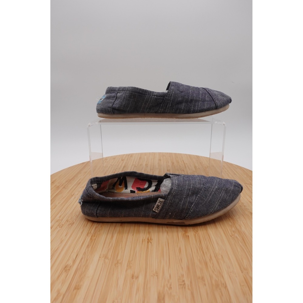 TOMS Shoes Womens Size 6.5 37 Blue Canvas Slip On Flats Casual Comfort